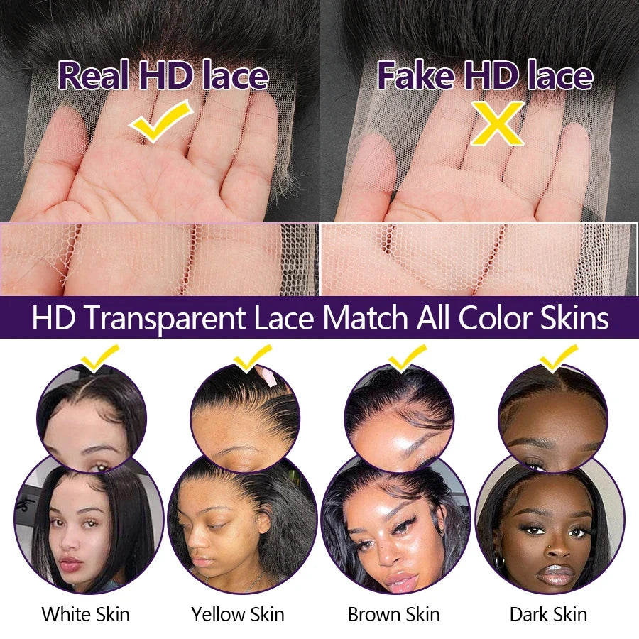 Real HD Lace Frontal Only Full 13x6 13x4 Invisible Melt Skins Lace 5x5 6x6 7x7 HD Lace Closure Human Hair Body Wave & Straight