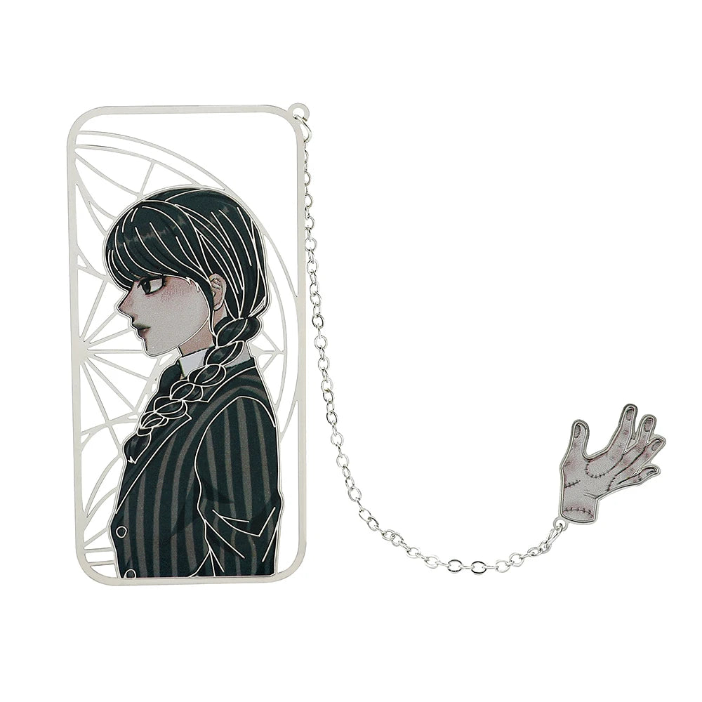 Punk Movie Wednesday Stainless Steel Bookmark Hollow Out Cartoon Halloween Reading Metal Bookmark Stationery Gifts for Men Women