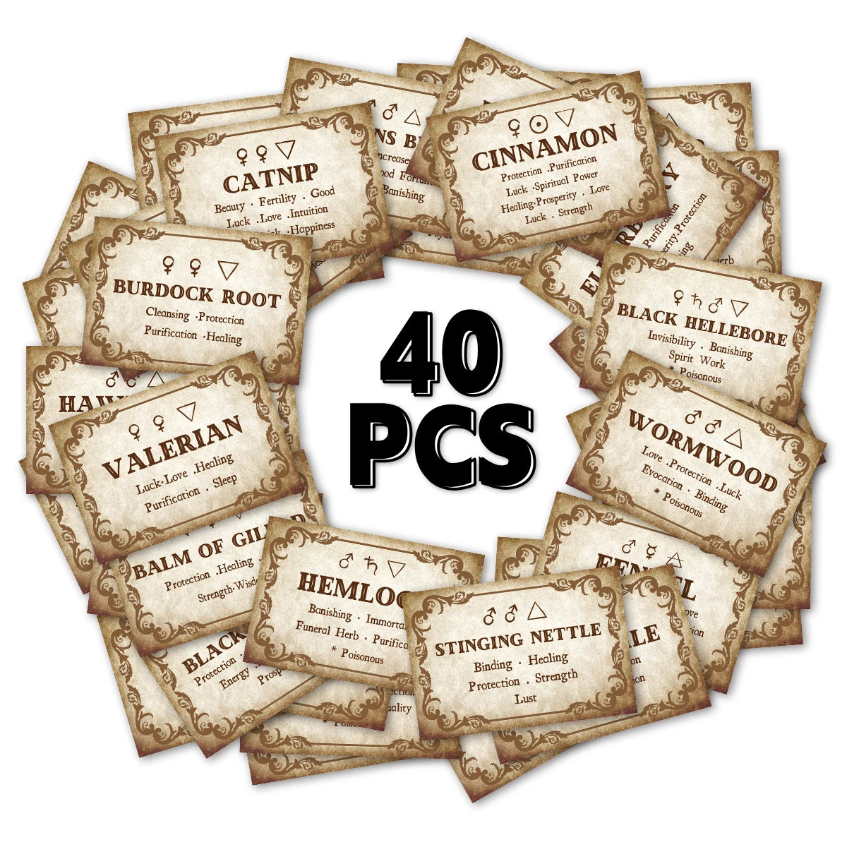 40pcs Herb Cards With Details Herb Names & Properties For Herbalism Or Collectibles Enthusiasts Seeking To Unlock Herbal Subject