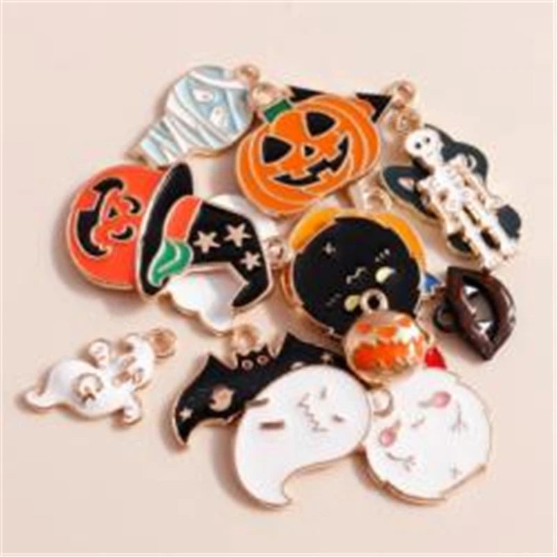 10pcs Enamel Halloween Skull Skeleton Charms Penants for Necklace Earrings DIY Bracelet Handmade Jewelry Accessories Findings