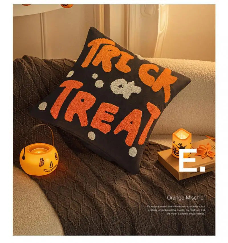 30x50/45x45cm Halloween Embroidery Pillowcase Home Holiday Decoration Sofa Pillow Cover Living Room Plush Orange Cushion Covers