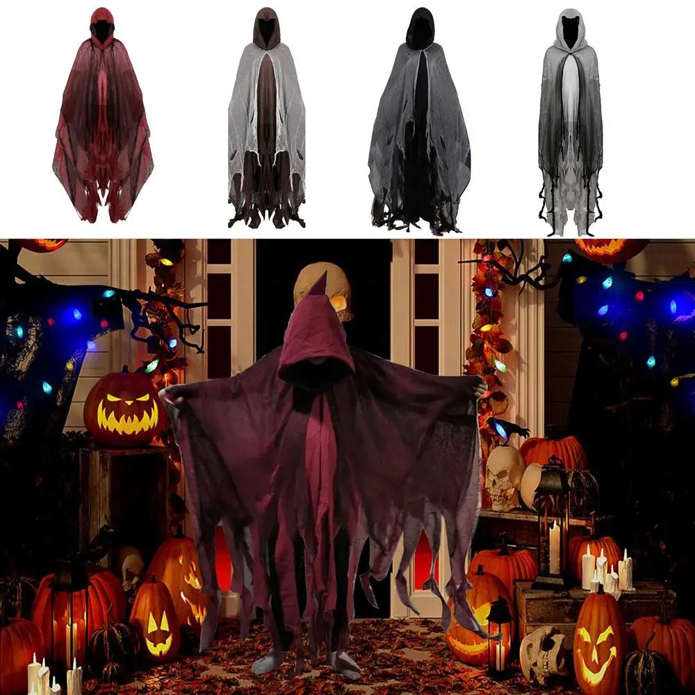 Halloween Ghost Dementors sorceress Cosplay Costume Gothic Zombie Tattered Hooded Capes Day Of The Dead Party Props Cloaks