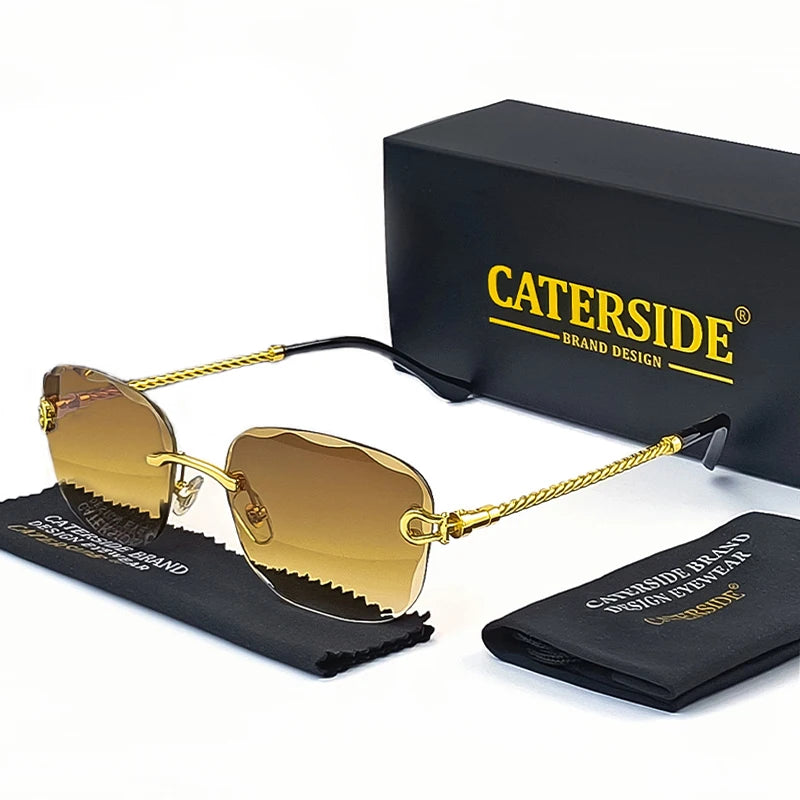 CATERSIDE Retro Fashion Sunglasses Women Men Brand Designer Rimless Gradient Sun Glasses Shades Cutting Lens Ladies Eyeglasses
