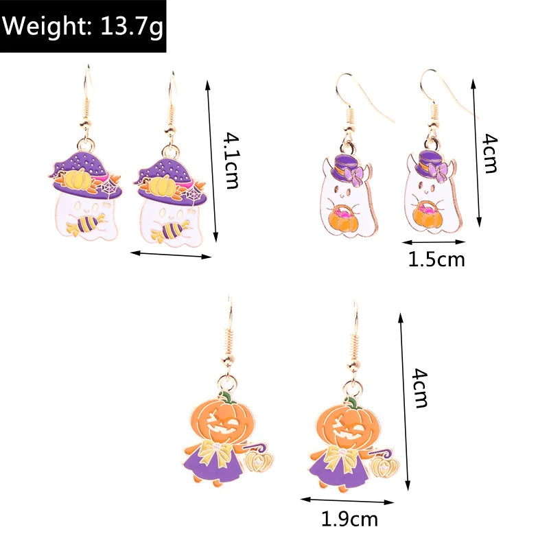 Aihua Fashion Halloween Earrings Enamel Ghost Skeleton Pumpkin Bat Spider Earrings For Women Halloween Night Party Jewelry Gifts
