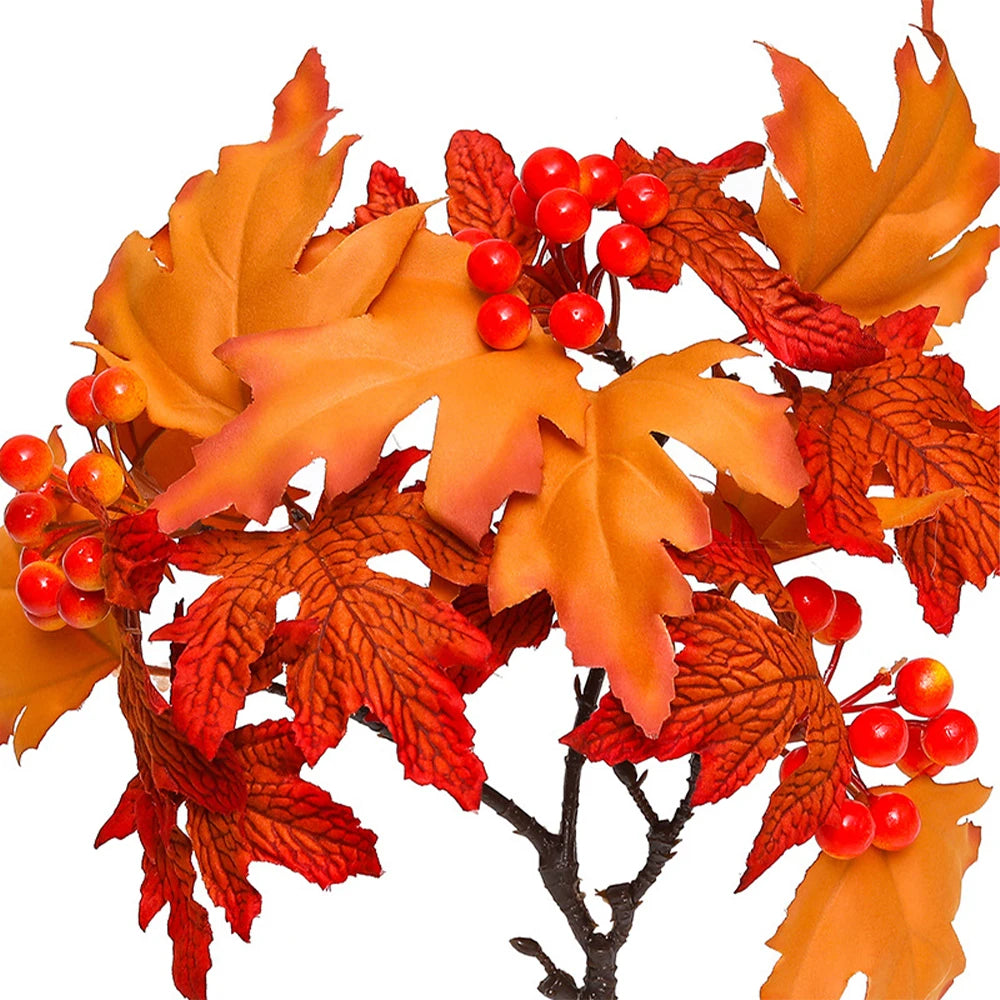 34cm Artificial Maple Leaves Branch Autumn Plants Fake Pinecone Red Berries Silk Leafs for Home Outdoors Halloween  Decor