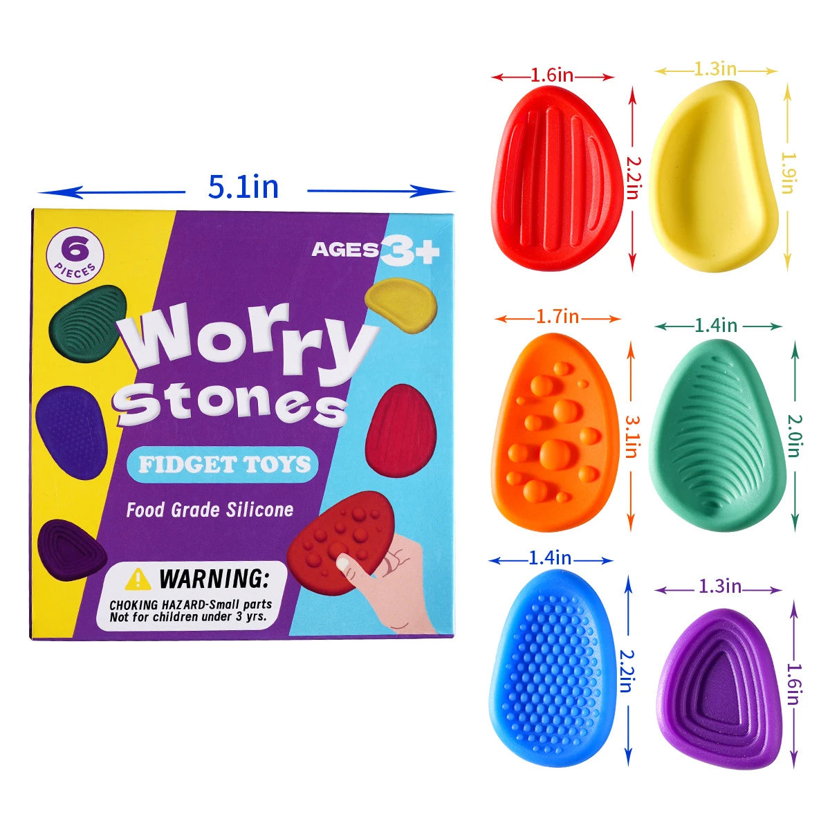 2025 Fidget Toys Adults Sensory Silicone Stone 6 Pack Textured for Autism Kids Calming Down Fidget Stress Relief Toys