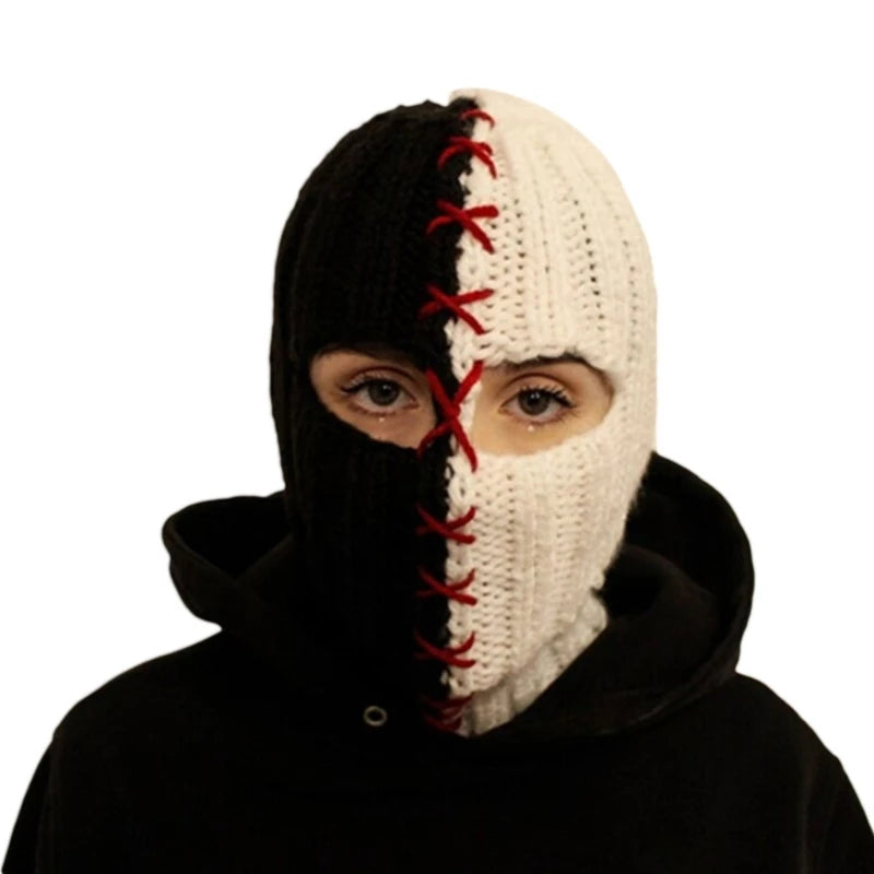 Terrifying Ghost Knitted Winter Balaclava Bucket Hat Full-Head Halloween Cosplay
