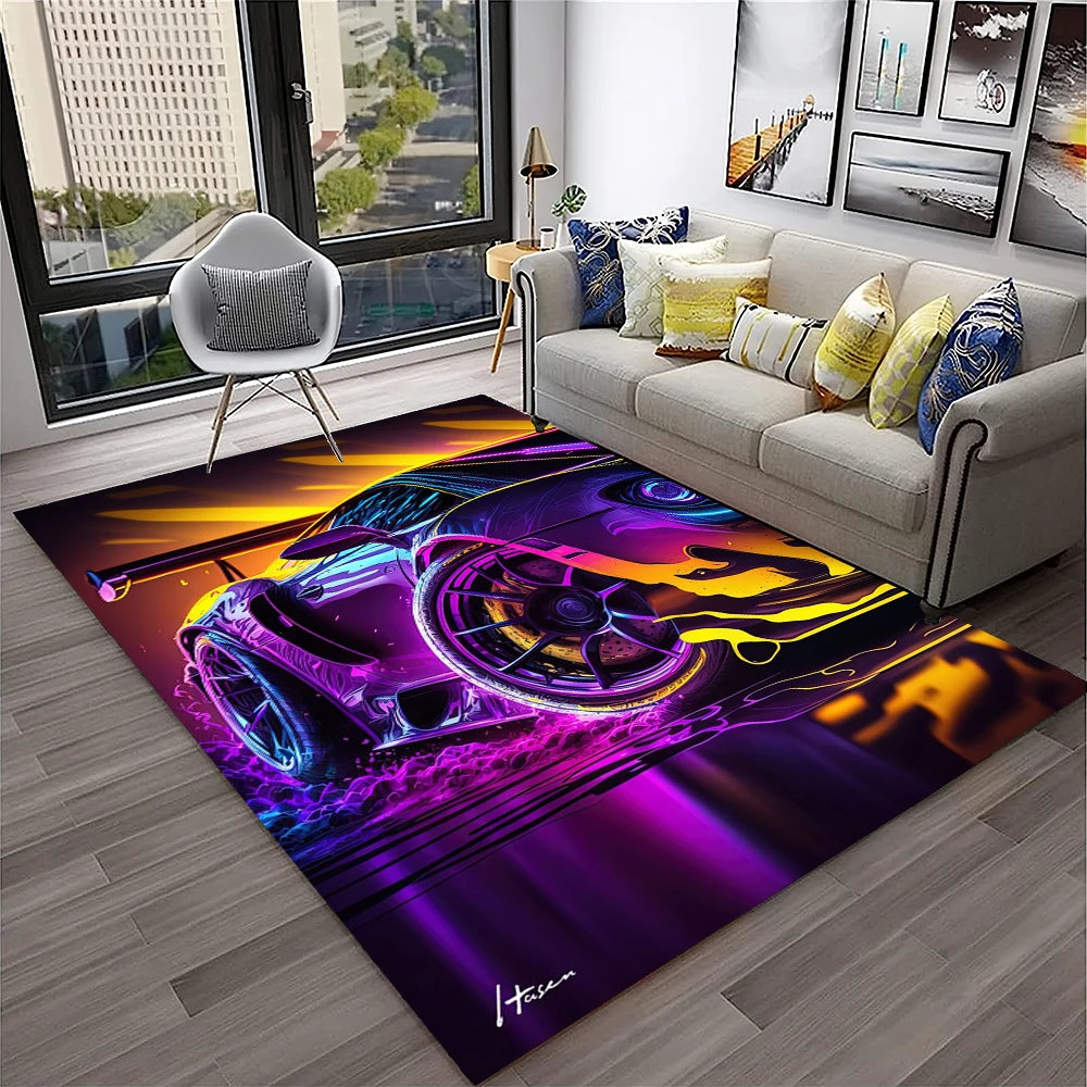 Racing Car Sports Car Carpet Rug for Home Living Room Bedroom Playroom Sofa Doormat Decor,Kids Game Area Rug Non-slip Floor Mat