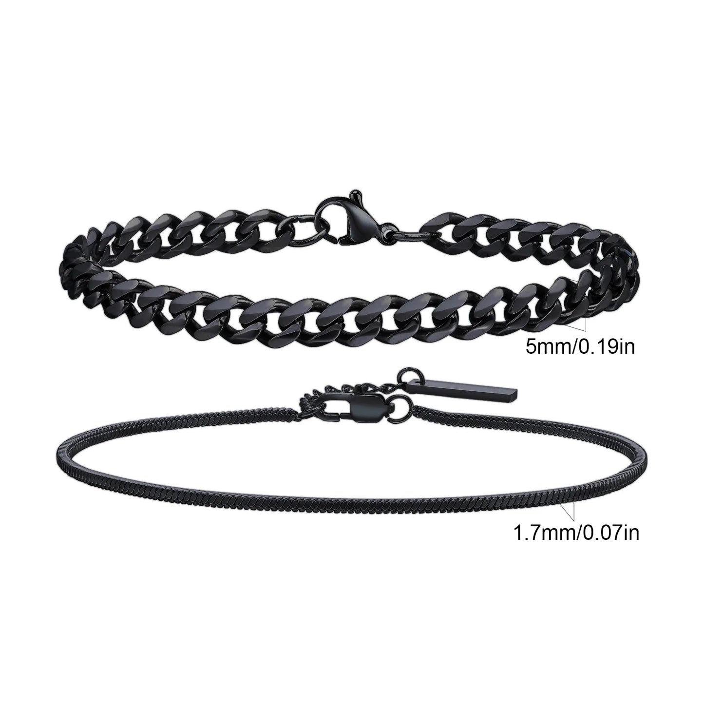 2pcs Men's Chain Bracelets,Silver Gold Black Color Stainless Steel Twisted Rope Chain,Trendy Cuban Chain Wristband Gift