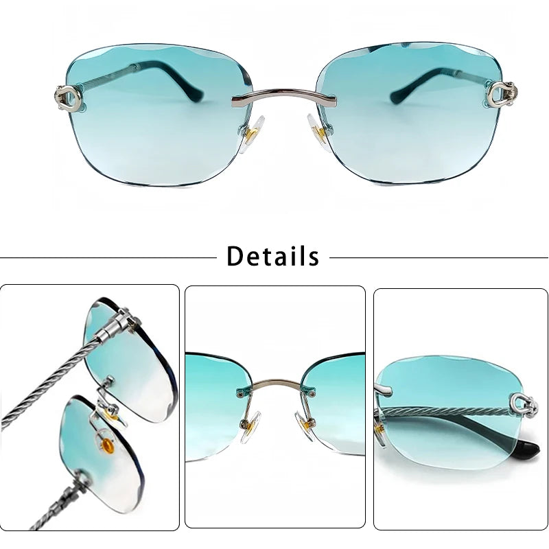 CATERSIDE Retro Fashion Sunglasses Women Men Brand Designer Rimless Gradient Sun Glasses Shades Cutting Lens Ladies Eyeglasses