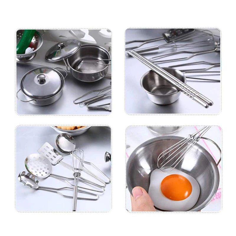 Mini Stainless-Steel Kitchen Toys .A Tiny Size Play House Cooking Utensil Set for Kids . Educational Kitchen Experience