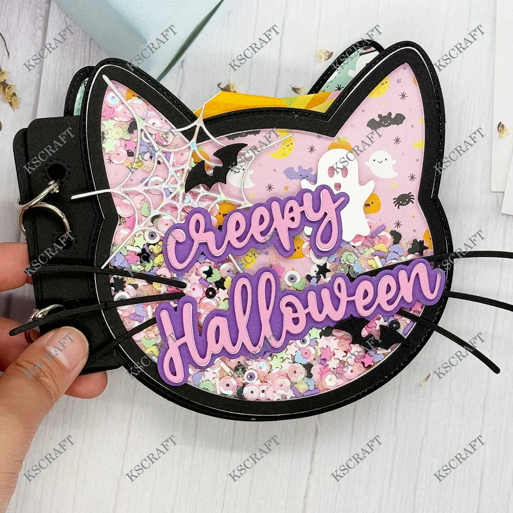 KSCRAFT Halloween Cat Mini Album Cutting Dies Stencils for DIY Scrapbooking Decorative Embossing DIY Paper Cards