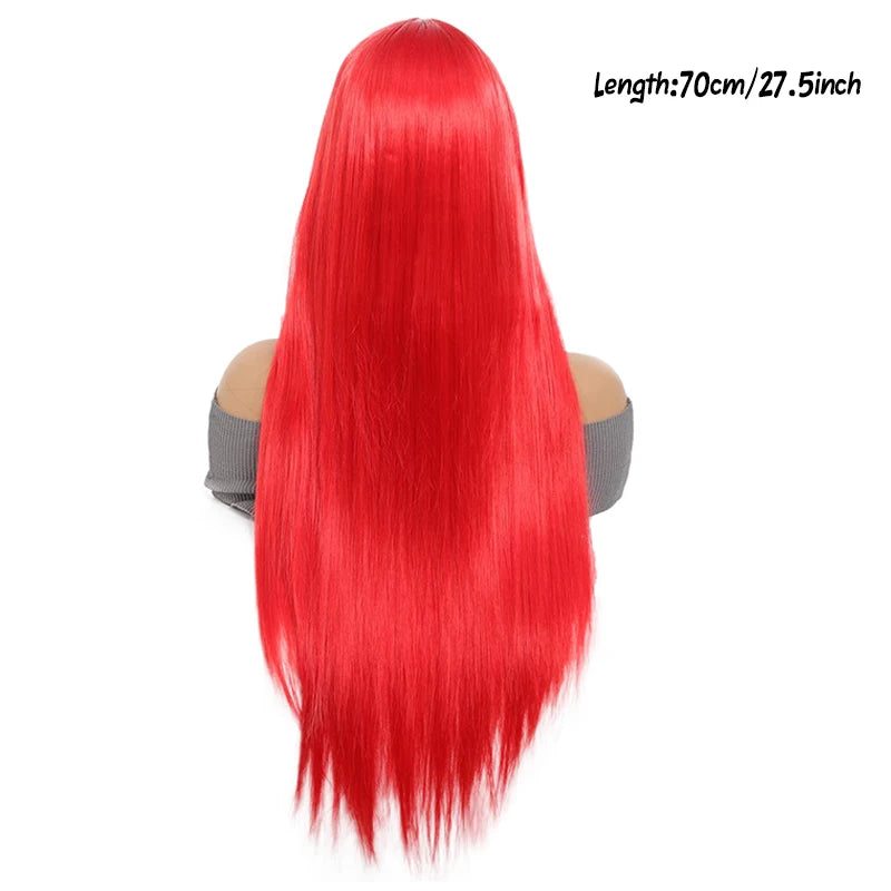 MSTN Synthetic With Bangs Long Straight Red Women's Use Heat Resistant Halloween Cosplay Use Wigs Daily Use