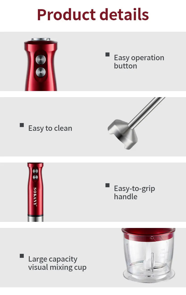 Electric Immersion Blender Hand Blender with Whisk 5 in 1 600W,304 Stainless Steel Ice Crush Blade with Whisk, Milk Frother