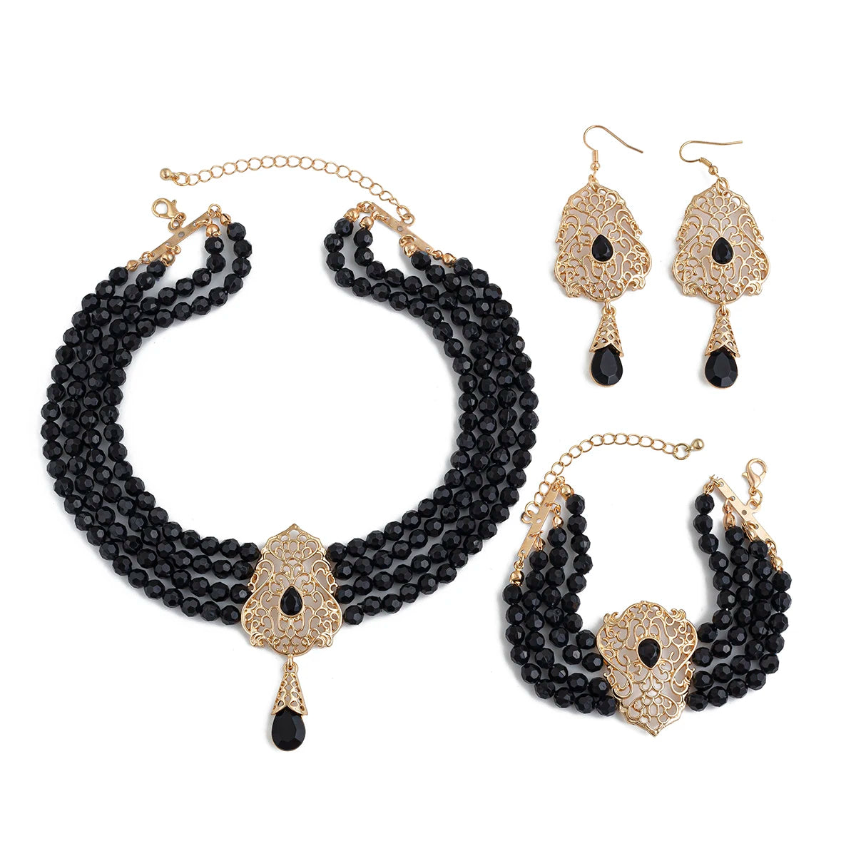 Ingemark Goth Multilayer Crystal Chain Necklace Bracelet Drop Earrings for Women Temperament Jewelry Set Halloween Accessories