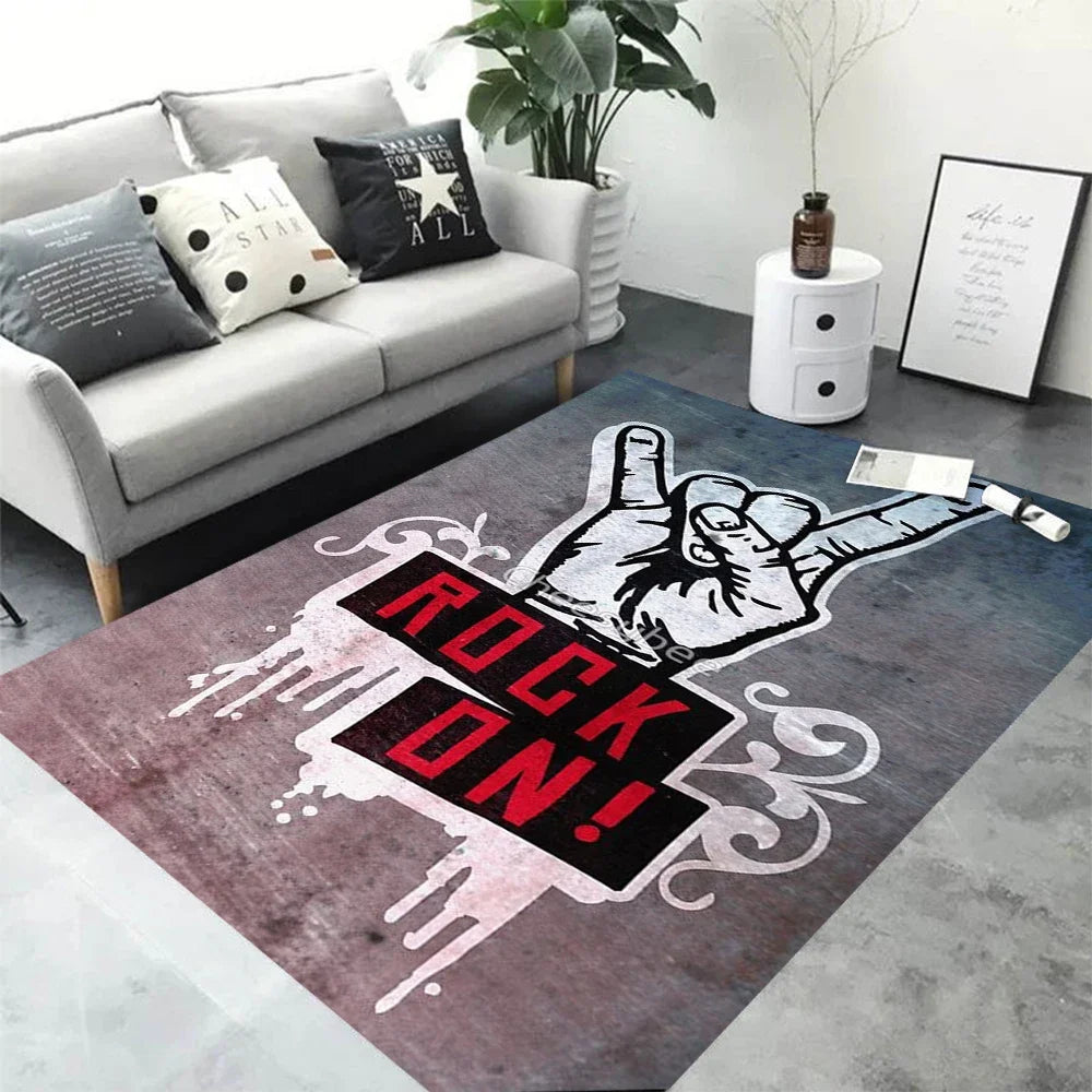 Rock N Roll Instrument Carpet Rug for Living Room Bedroom Kitchen Music Playroom Sofa Area Rugs Home Decor Non-slip Floor Mat