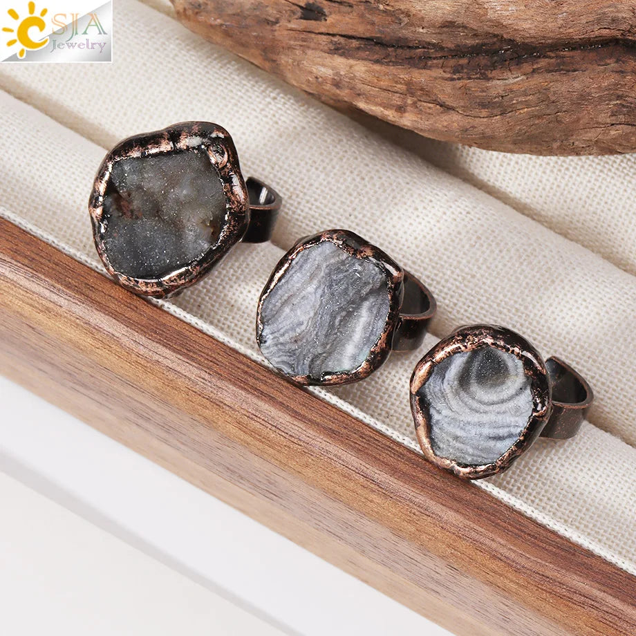 Healing Gem Stone Crystal Band Rings for Men Natural Pink Stone Quartz Red Agates Jaspers Dainty Finger Ring Women Jewelry H474