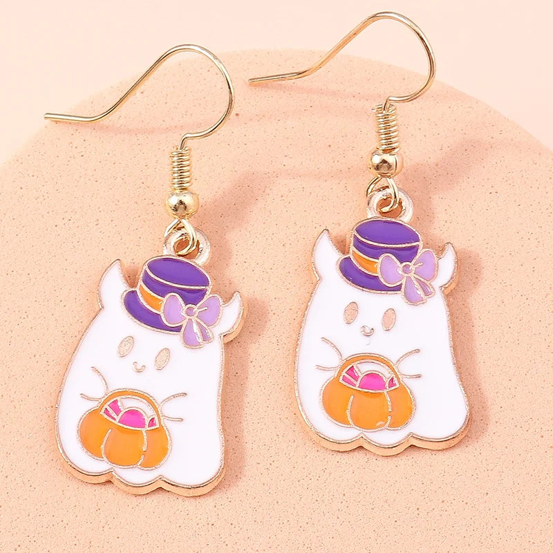 Aihua Fashion Halloween Earrings Enamel Ghost Skeleton Pumpkin Bat Spider Earrings For Women Halloween Night Party Jewelry Gifts