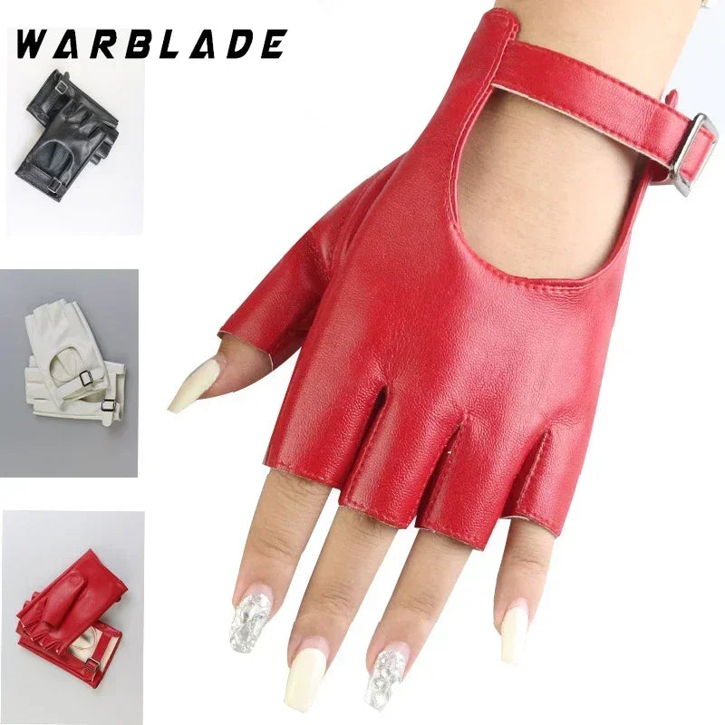 Women Halloween PU Leather Waterproof  Fingerless Gloves Female Half Finger Driving Cycling New Fashion Punk Gloves Dance Gloves