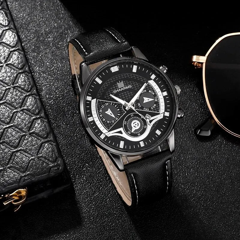 3PCS Set Men Watch Minimalist Men's Fashion Ultra Thin Watches Simple Men Business Leather Quartz Wristwatch Relogio Masculino