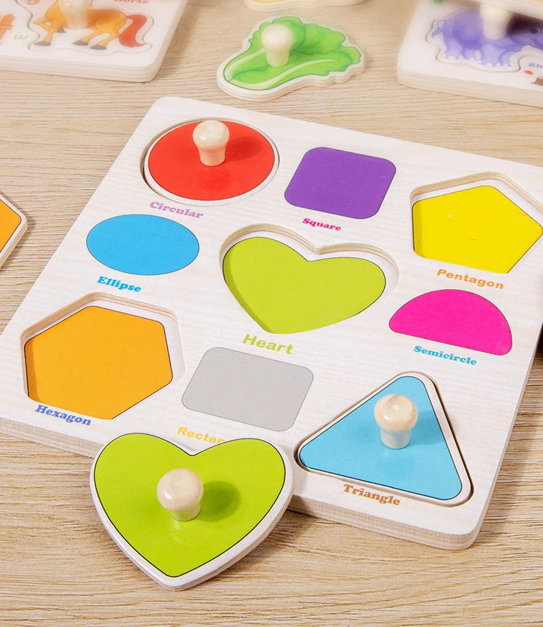 Wooden Puzzle Montessori Toys for Kids Cartoon Animal Traffic Hand Grab Boards Early Learning Educational Toys for Children