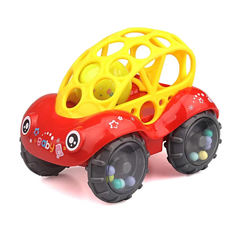 Baby Car Toys for 6 12 Months Friction Car Infant Soft Rubber Inertial Push and Go Vehicles Roll Car Hand Rattle Gift for Kids