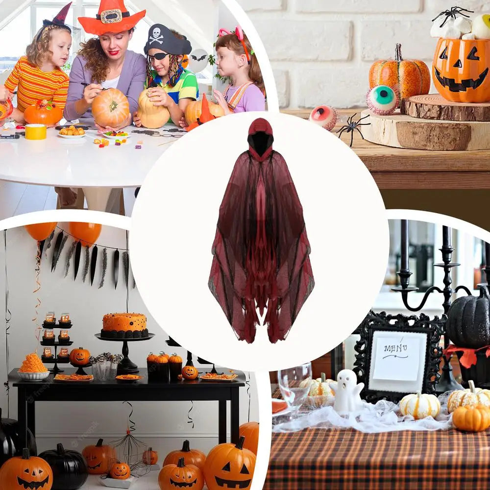Halloween Ghost Dementors sorceress Cosplay Costume Gothic Zombie Tattered Hooded Capes Day Of The Dead Party Props Cloaks