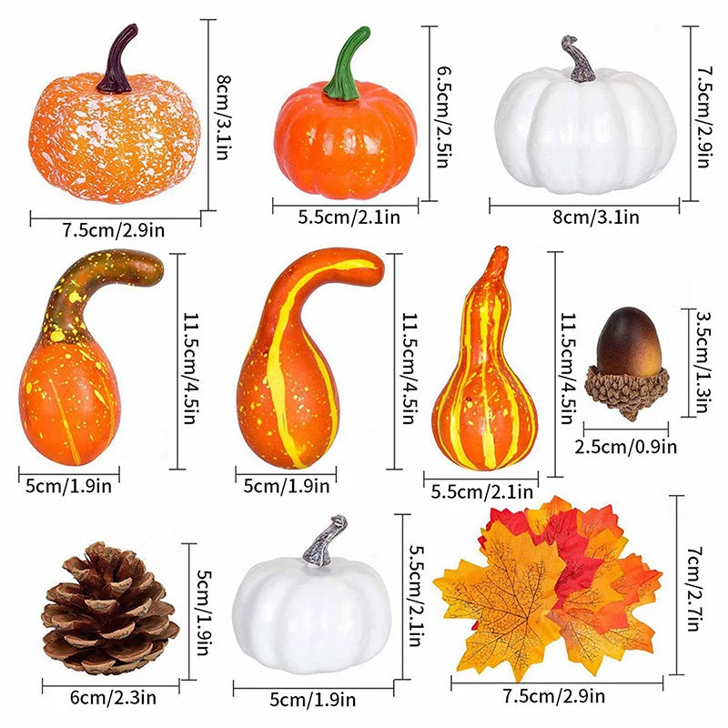 50Pcs Thanksgiving Autumn Simulation Pumpkin Decoration Set Halloween Autumn Garland Maple Pinecone Christmas Thanksgiving Decor