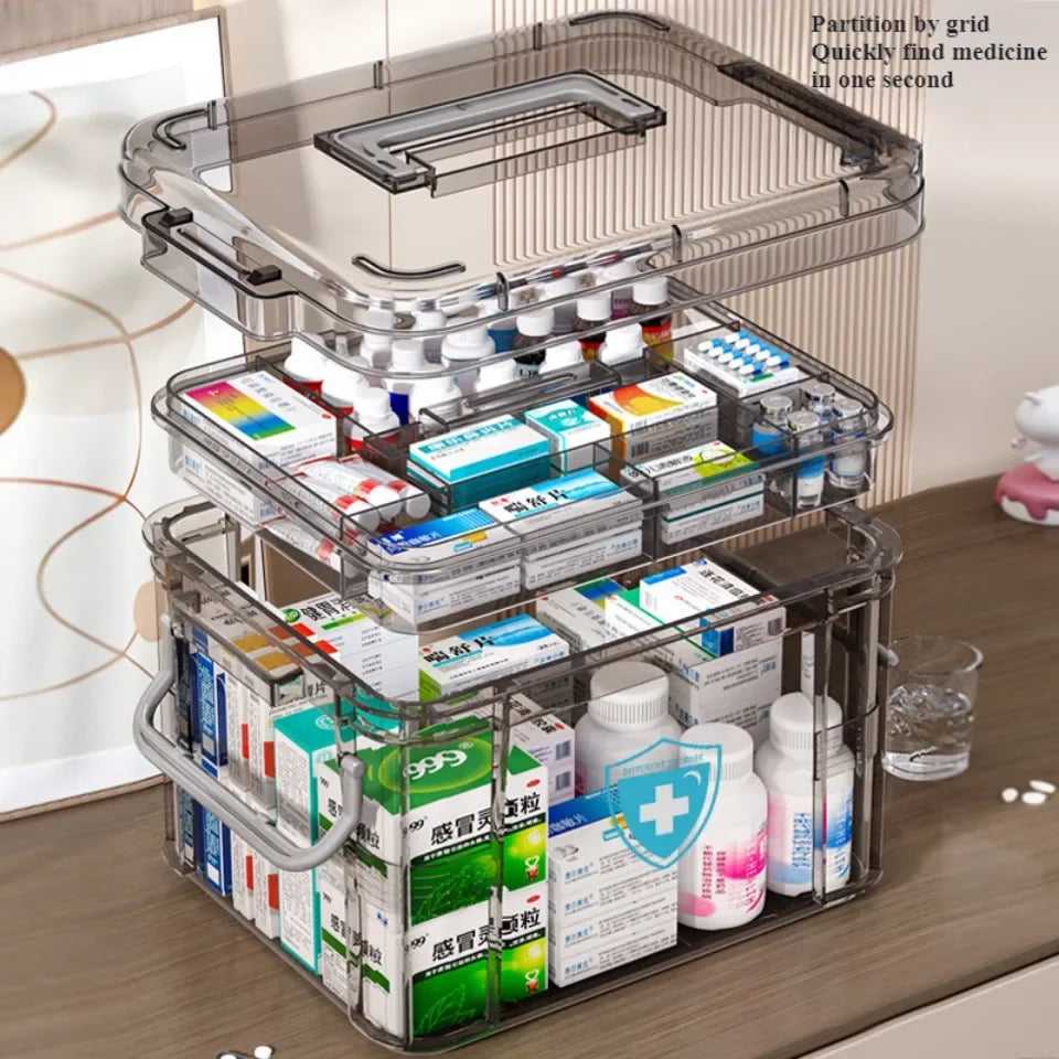 Household Medicine Box Large Plastics Simple Medical Kit Medical Care Drugs Storage Boxes Transparent Multi Layer Storage Box