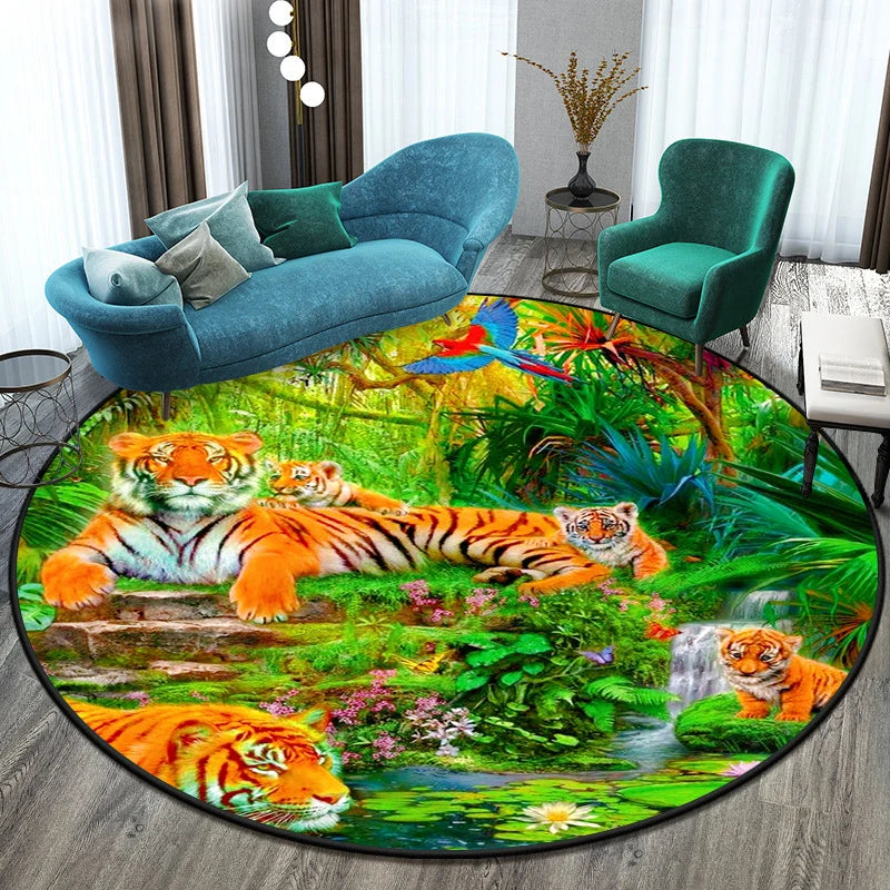 Tiger Round Rug Floor Mats Living Room Rugs Kids  Decor Gifts Restroom     Prayer  Area