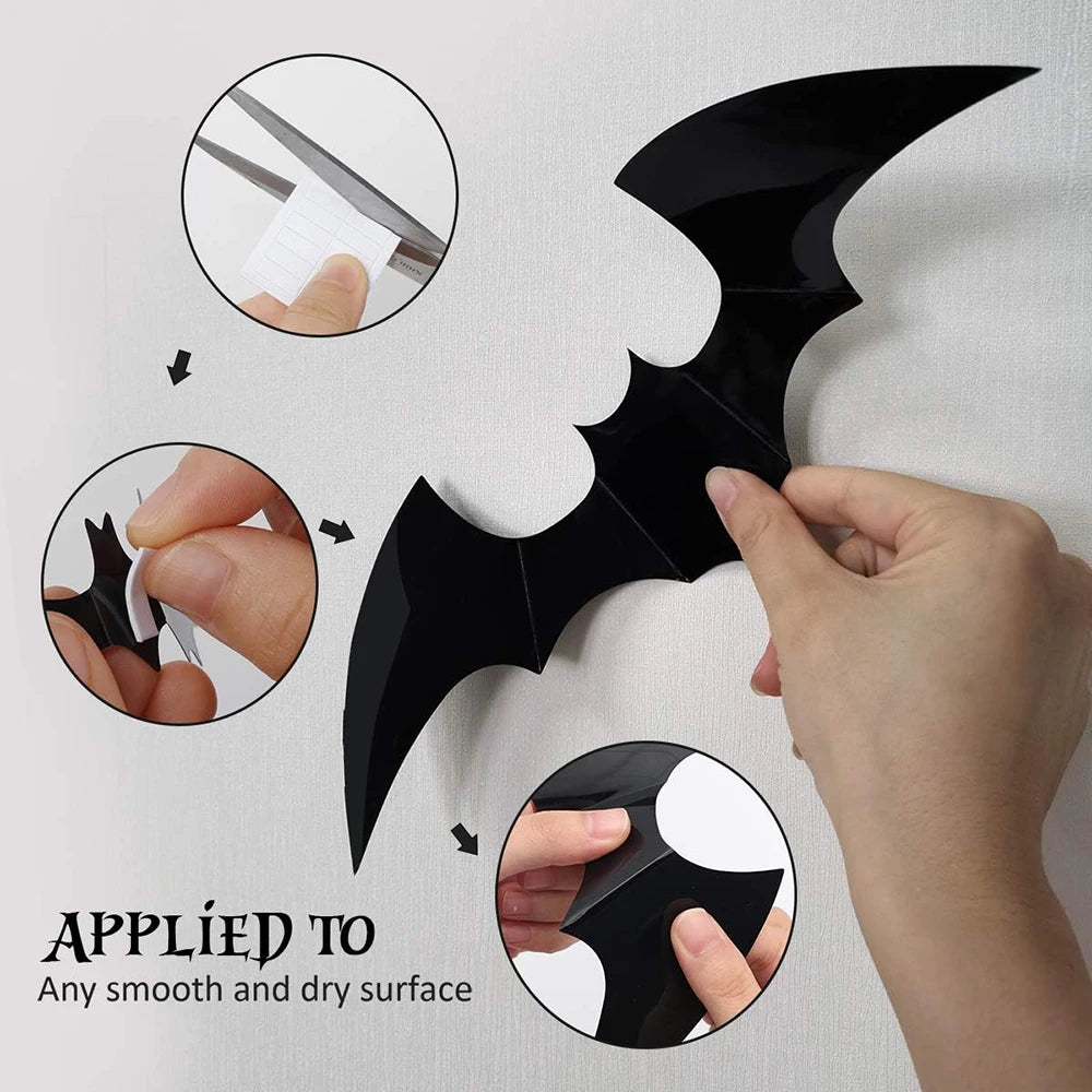 24/36/48/60pcs Bats Halloween Decorations 3D Bats DIY Home Indoor Outdoor Wall Decor Scary Bat Stickers Halloween Party Supplies