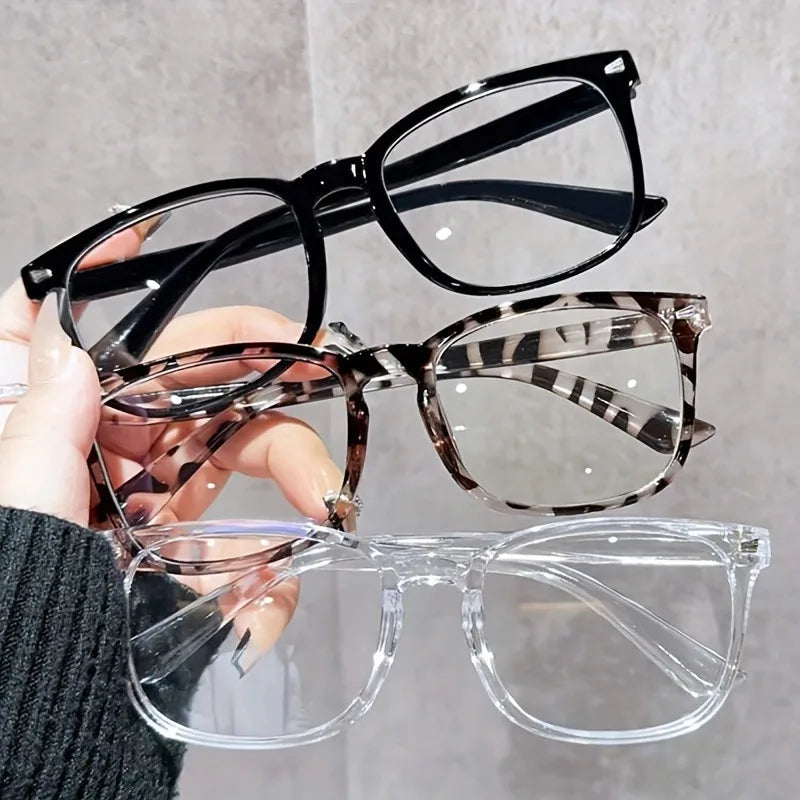 3pcs Lightweight PC Frames Minimalist Square Clear Lens Glasses - Blue Light Blocking, Full Frame, for Everyday & Casual Wear