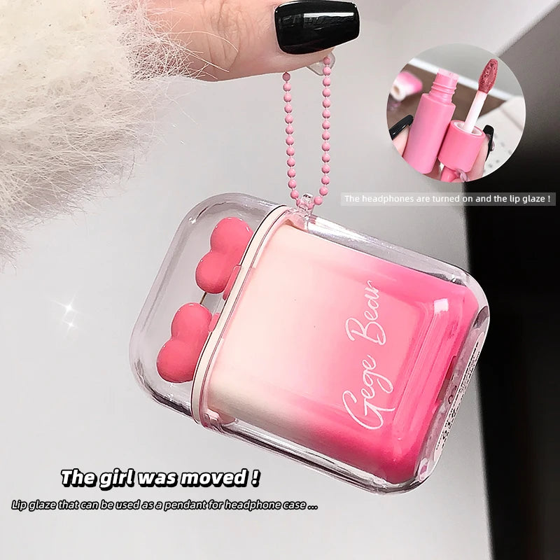 GegeBear Heartfelt Water-Gloss Lip Set:Lasting, Non-Fading Formula for a Natural, Compact, Portable Design Resembling Earbuds