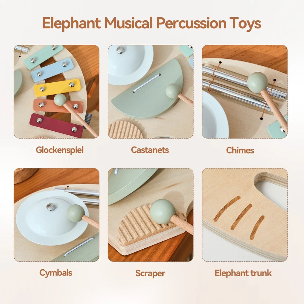 Baby Wooden Instruments Toys Educational Children's Musical Toys Elephant Xylophone Toys Newborn Birthday Gifts Music Table Toys
