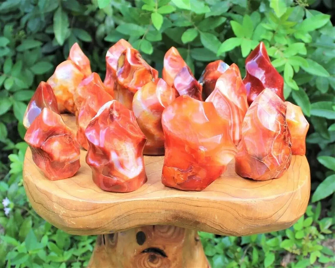 Natural Crystal Red Agate Torch Carnelian Flame Quartz Carving Ornament Gemstone Crafts Mineral Free Healing Reiki Decor