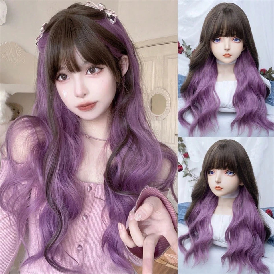 Synthetic Short Lolita Cosplay Christmas Halloween Bob Brown Blonde LM Wig With Long Curly Ponytail Natural Fake Hair for Women