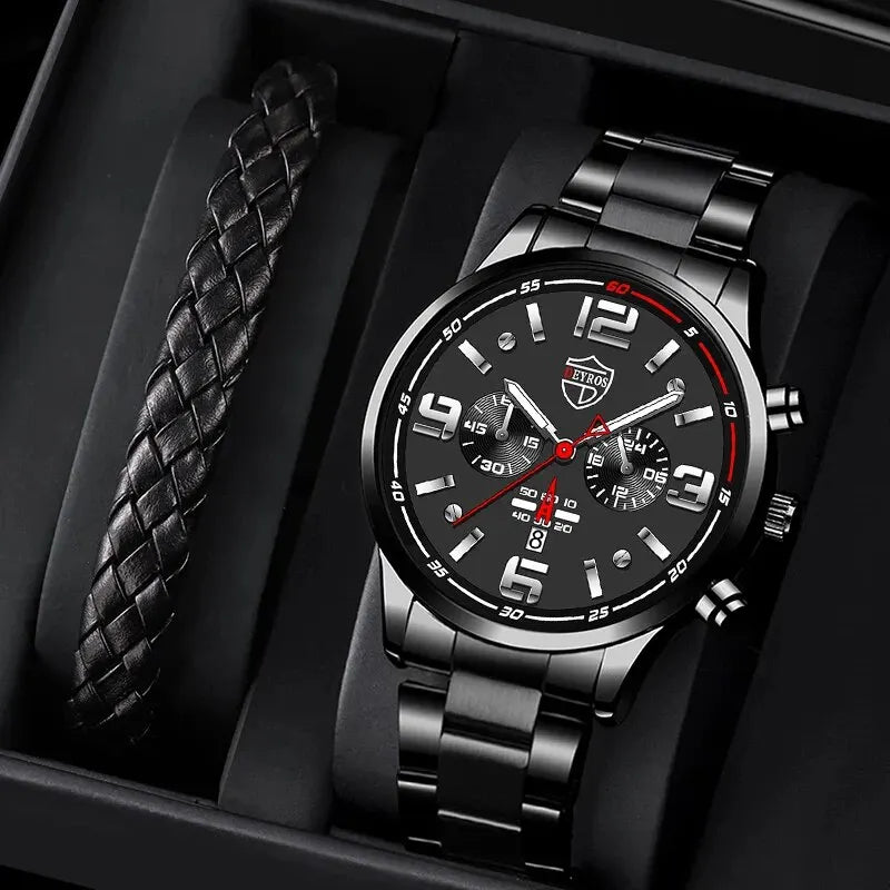 Fashion Men's Watches Business Stainless Steel Quartz Wrist Watch Male Casual Date Luminous Leather Bracelet Clock