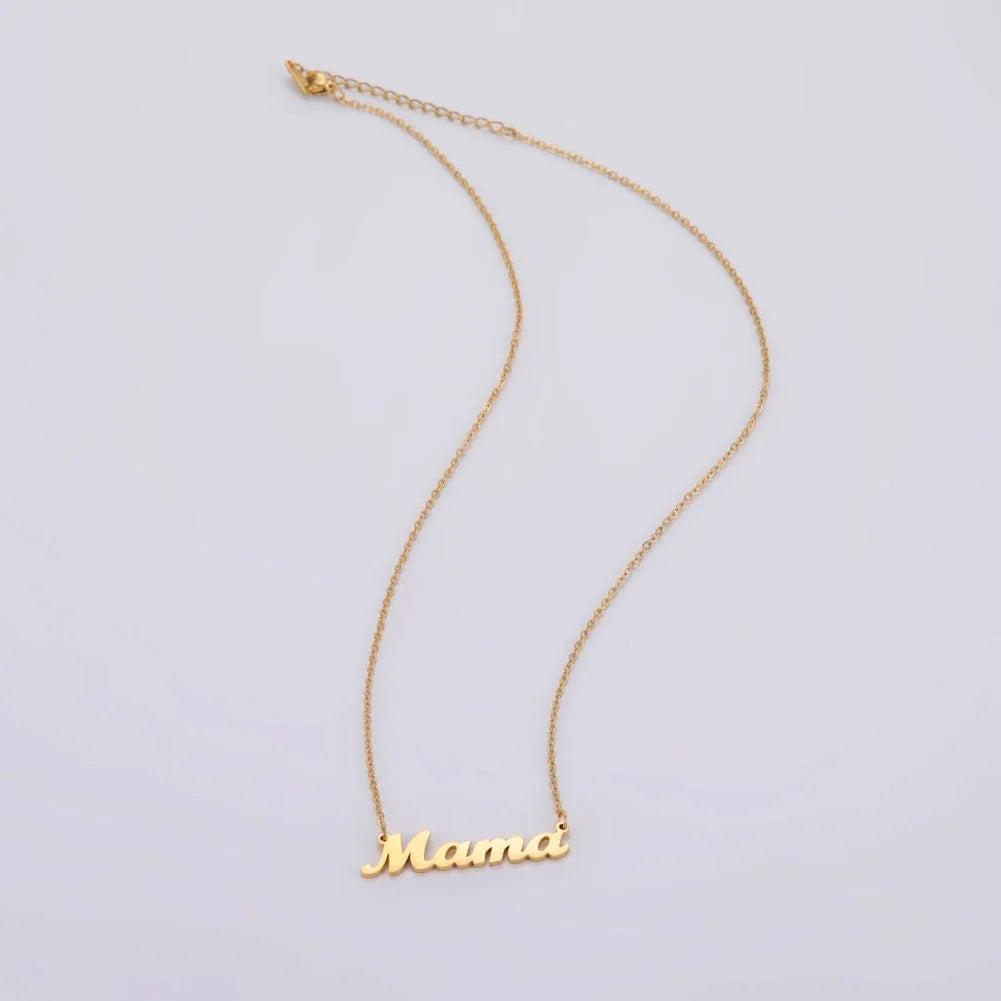 Skyrim Mama Letter Pendant Necklace for Women Stainless Steel Neck Chain Choker Trendy Family Jewelry Mother's Day Gift for Mom