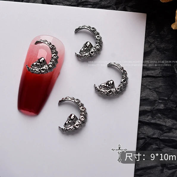 10PCS Gothic Punk Style Alloy 3D Nail Art Charms Heart Skeleton Cross Spider Design For Halloween Nails Decoration Accessories