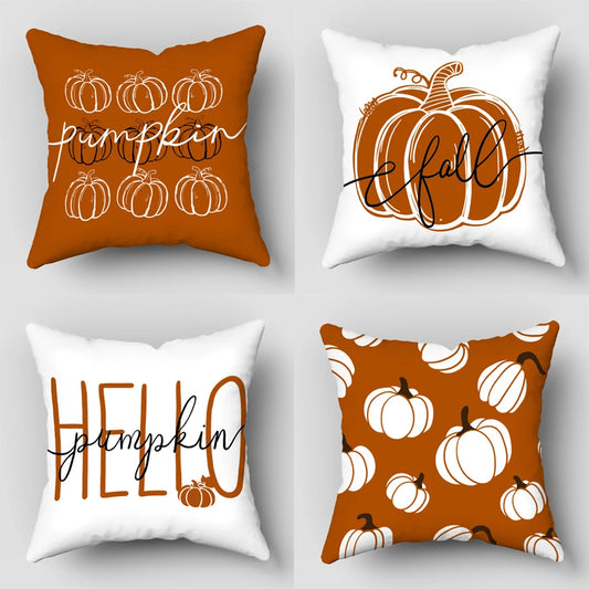 4-Pack Halloween Throw Pillow Covers 45X45cm Ghost Pumpkin Bat Pattern Ideal for Sofa, Bed, Car, Living Room Home Decor
