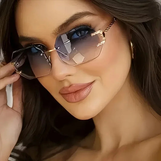 New in Rimless Sunglasses Women 2025 Trendy Fashion Glasses Sunscreen Shades Luxe Femme Lentes De Sol Mujer Lunette Soleil Femme