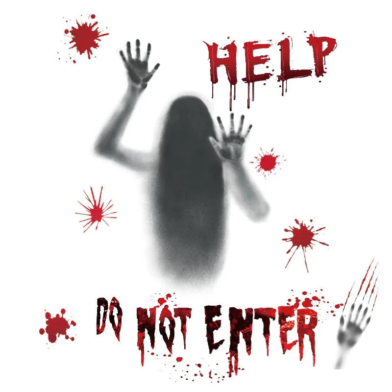 Halloween Decorative Glass Door Stickers Terror Ghost Shadow Blood Handprint Window Stickers Happy Halloween Party Decor