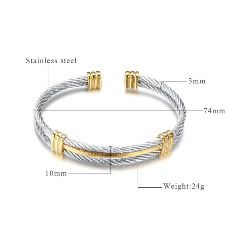 Luxury Gold Color Wire Knot Men Bracelet Hip Hop Women Stainless Steel Open Cuff Brangle Pulseira Bileklik Jewelry