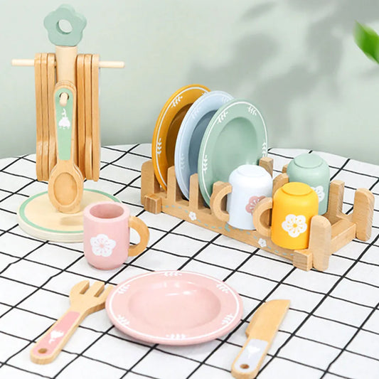Wooden Toys Play House Tableware Sets for Kids Kitchen Role Play Montessori Play Plates Dishes Play Kitchen Accessories Gifts