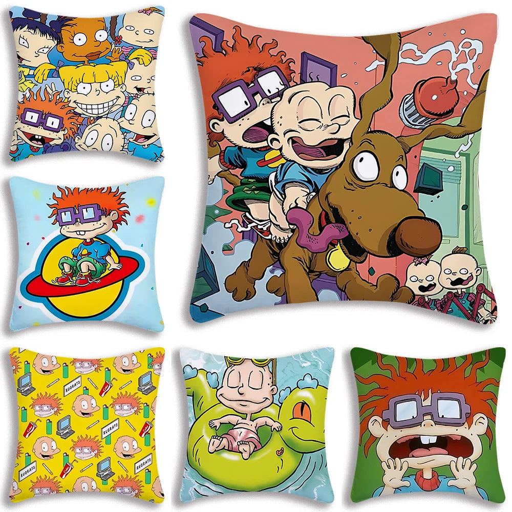 Cartoon Funny R-Rugrats Pillow Covers Cartoon Sofa Decorative Home Double-sided Printing Short Plush Cute Cushion Cover