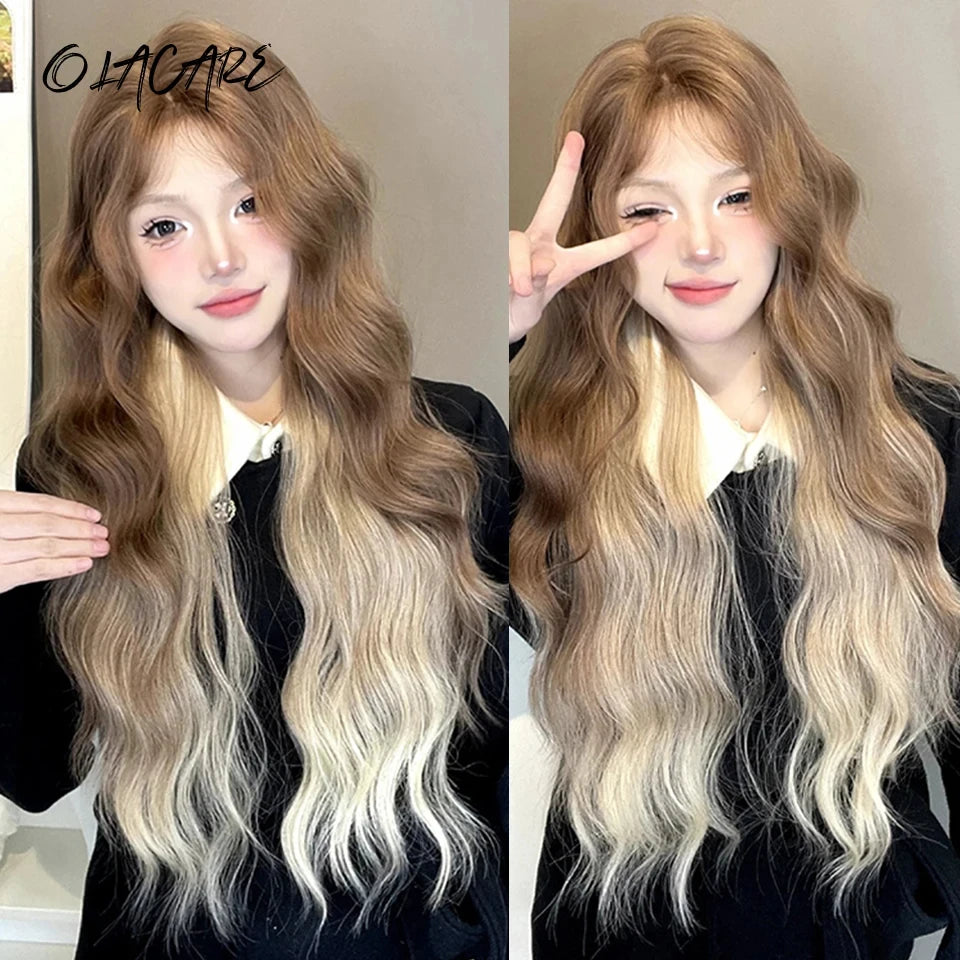 Synthetic Short Lolita Cosplay Christmas Halloween Bob Brown Blonde LM Wig With Long Curly Ponytail Natural Fake Hair for Women