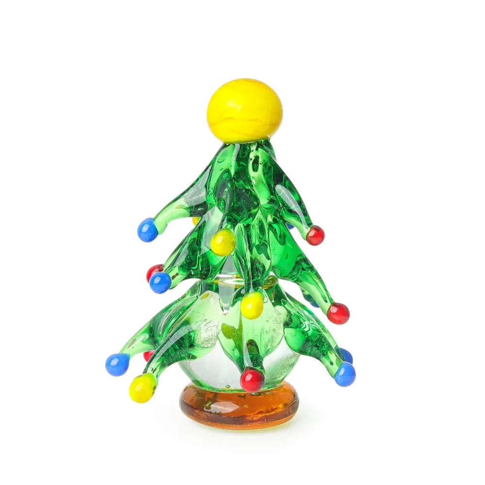 Glass Crystals Christmas Tree Figurine Statue Table Ornaments Christmas Tree Miniature Mini Handmade Crystals Ornaments