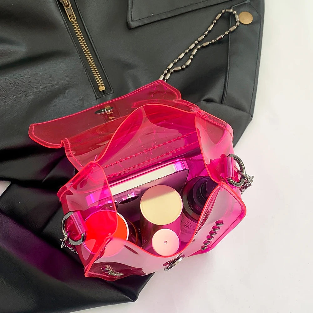 2024 Novelty Coffin Shape Purse Halloween PVC Clear Jelly Chain Crossbody Bag Stadium Approved Phone Bag Punk Retro Shoulder Bag