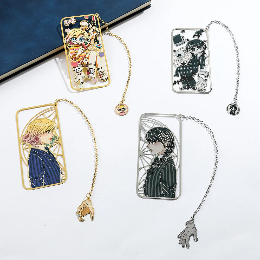 Punk Movie Wednesday Stainless Steel Bookmark Hollow Out Cartoon Halloween Reading Metal Bookmark Stationery Gifts for Men Women