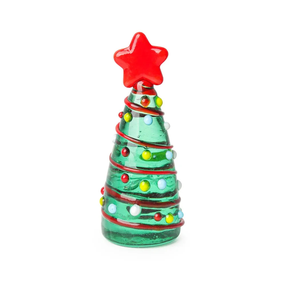 Glass Crystals Christmas Tree Figurine Statue Mini Christmas Tree Miniature Table Ornaments Handmade Crystals Ornaments
